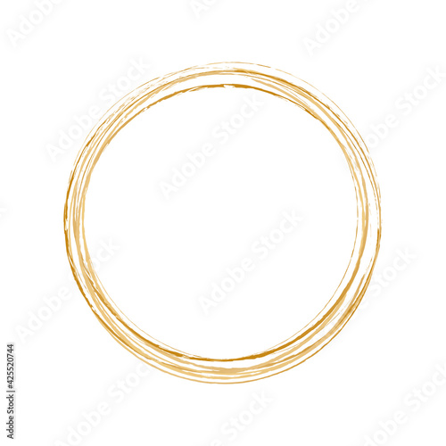 gold round brush painted ink stamp circle banner on white background