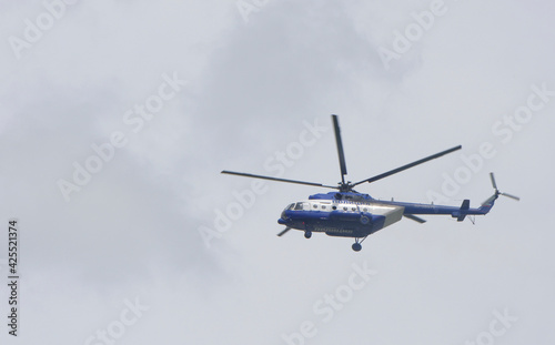 ROSTOV-ON-DON, RUSSIA- MAY 11- Police helicopter monitoring the situation on May 11,2015 in Rostov-on-Don