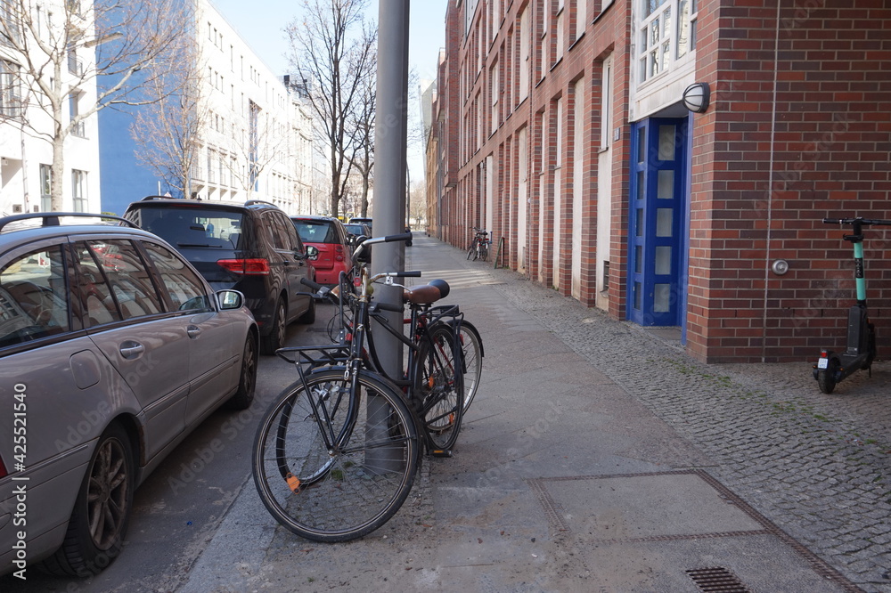 Bikes locked to a pole