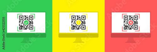 Business icons and techniques - QR Codes complete, warning, error on desktop PC