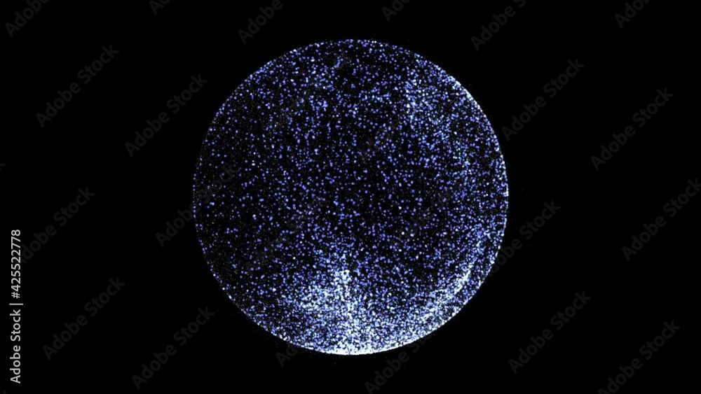 Lighting dots forming a sphere on black background.