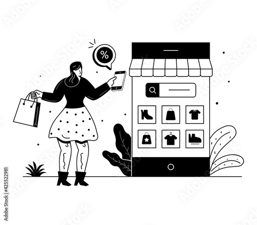 
A detailed vector of mobile store denoting m-commerce concept 

