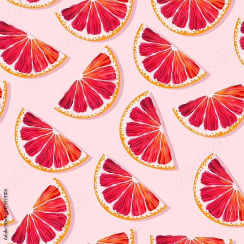 Seamless vector pattern with red grapefruit slices