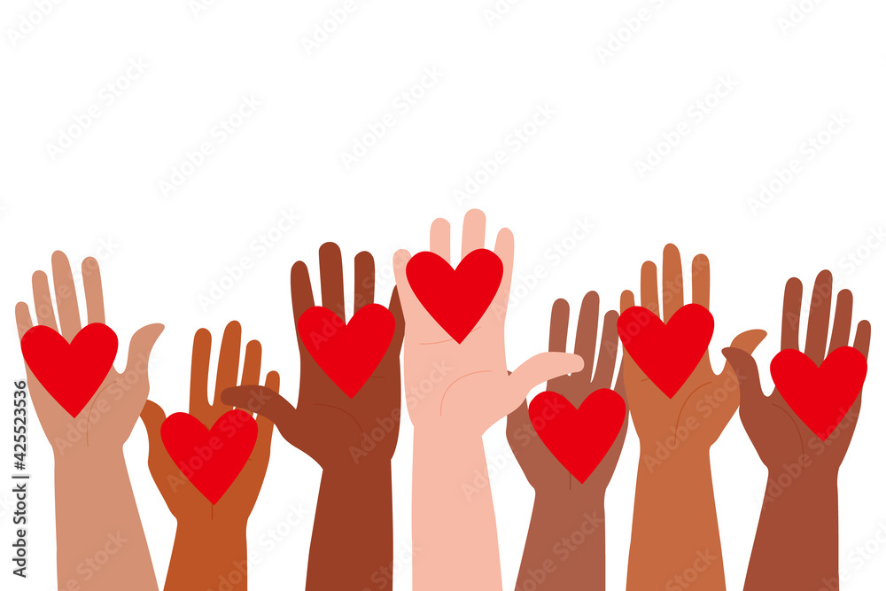 The concept of volunteering and mutual assistance. Hands holding out the heart.