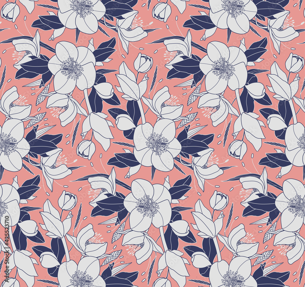 Seamless pattern with hellebore flowers Seamless pattern with hellebore flowers