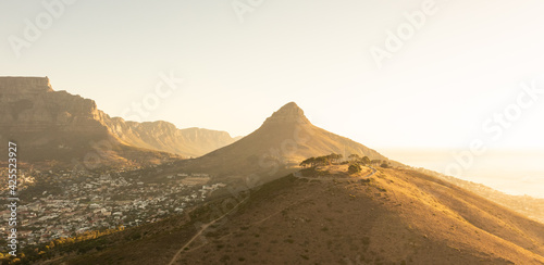 Scenic aerial view of Signal hill and Lions head mountain in Cape town
