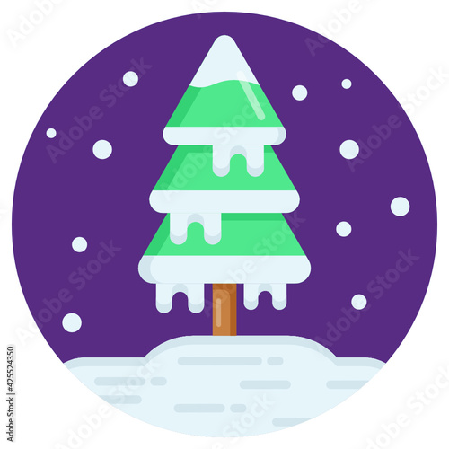 
Conifer covered with ice, forest snow icon

