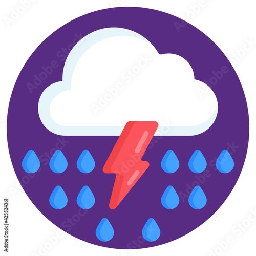 
Cloud with bolt, icon of stormy weather in flat colorful design 

