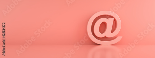 pink mail 3d render  design element email sign, @ symbol, panoramic image