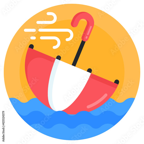 
Umbrella with wind, concept of weather storm icon

