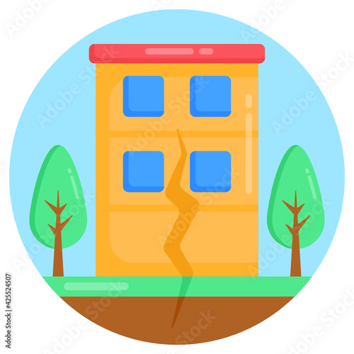 
House cracking icon, flat design of earthquake 

