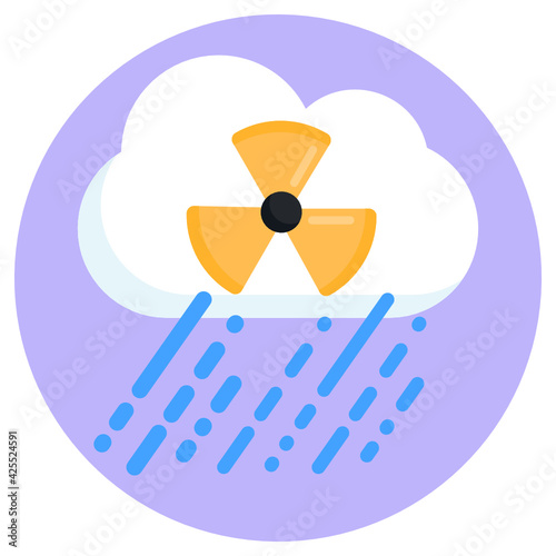 
Radiation sign inside cloud, flat design of acid rain 

