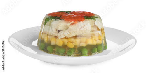 Delicious homemade chicken aspic isolated on white