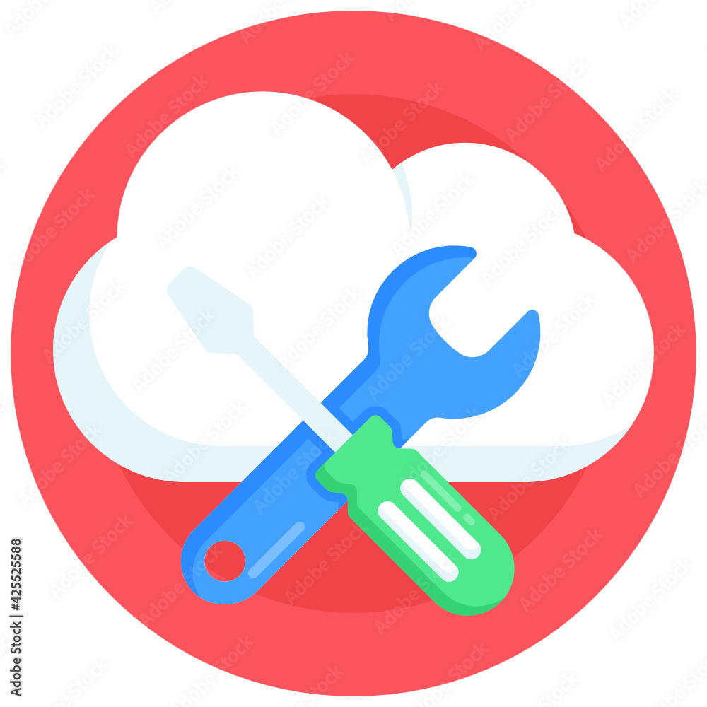 Tools with cloud, flat round icon of cloud maintenance
Tools with cloud, flat round icon of cloud maintenance