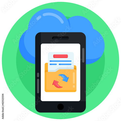 
A cloud folder syncing flat round icon 

