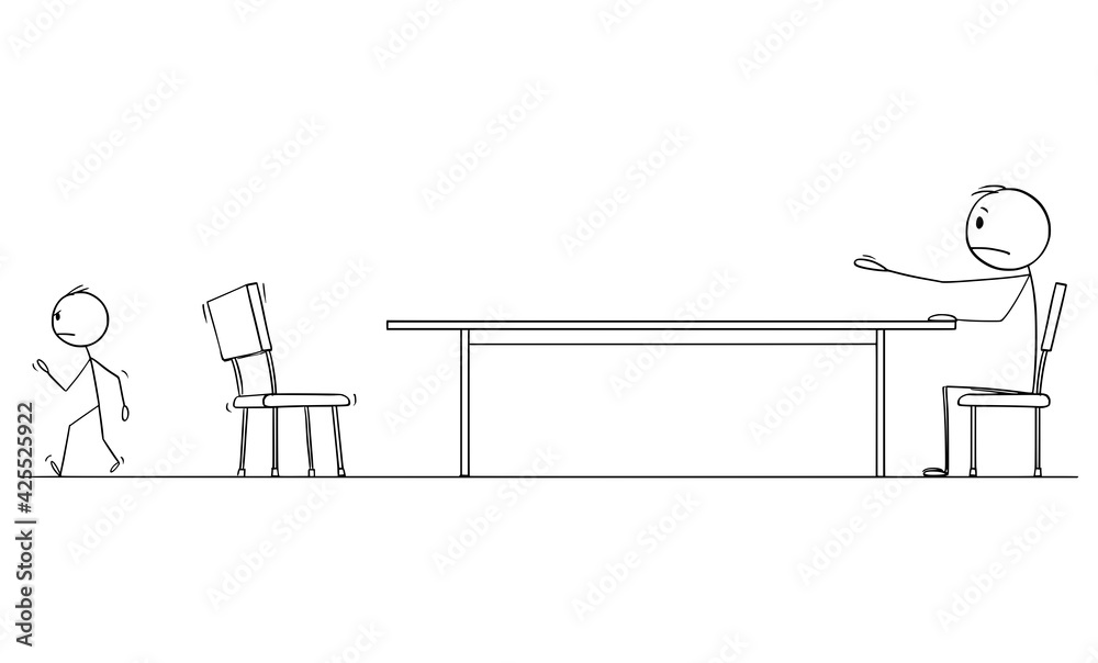 Man Leaving Negotiation or Interview. Difference and Barrier. Vector Cartoon Stick Figure Illustration Man Leaving Negotiation or Interview. Difference and Barrier. Vector Cartoon Stick Figure Illustration