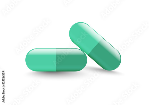 Medical green capsule isolated white background vector illustration