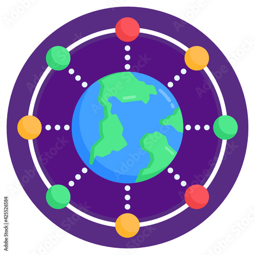
A centralized global network flat round icon 

