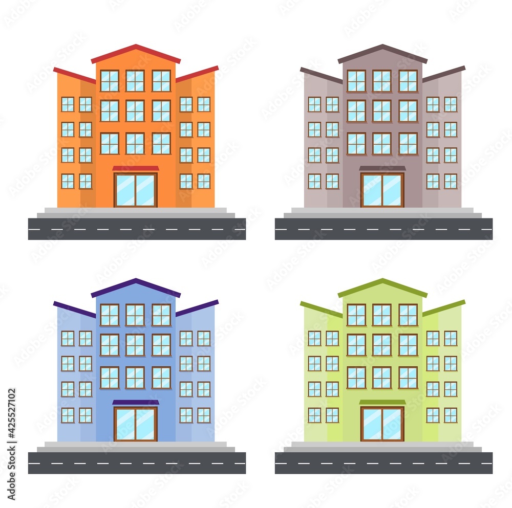 Vector illustration set of a luxury hotel in the middle of the city, on vacation and tourism themed. perfect for travel and product advertising