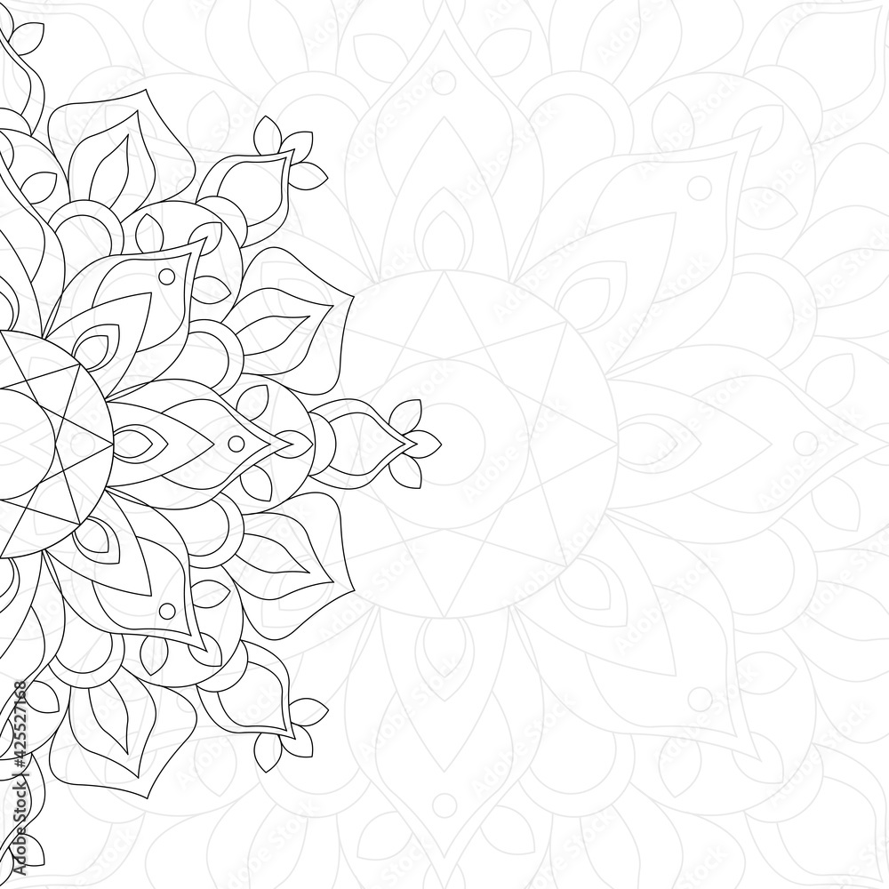 Fototapeta premium Mandala postcard. Antistress coloring book. Oriental drawing. Vector illustration. For coloring, invitations, congratulations, banners, flyers, business cards.