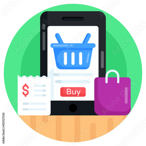 
Flat round icon of ecommerce app, premium download

