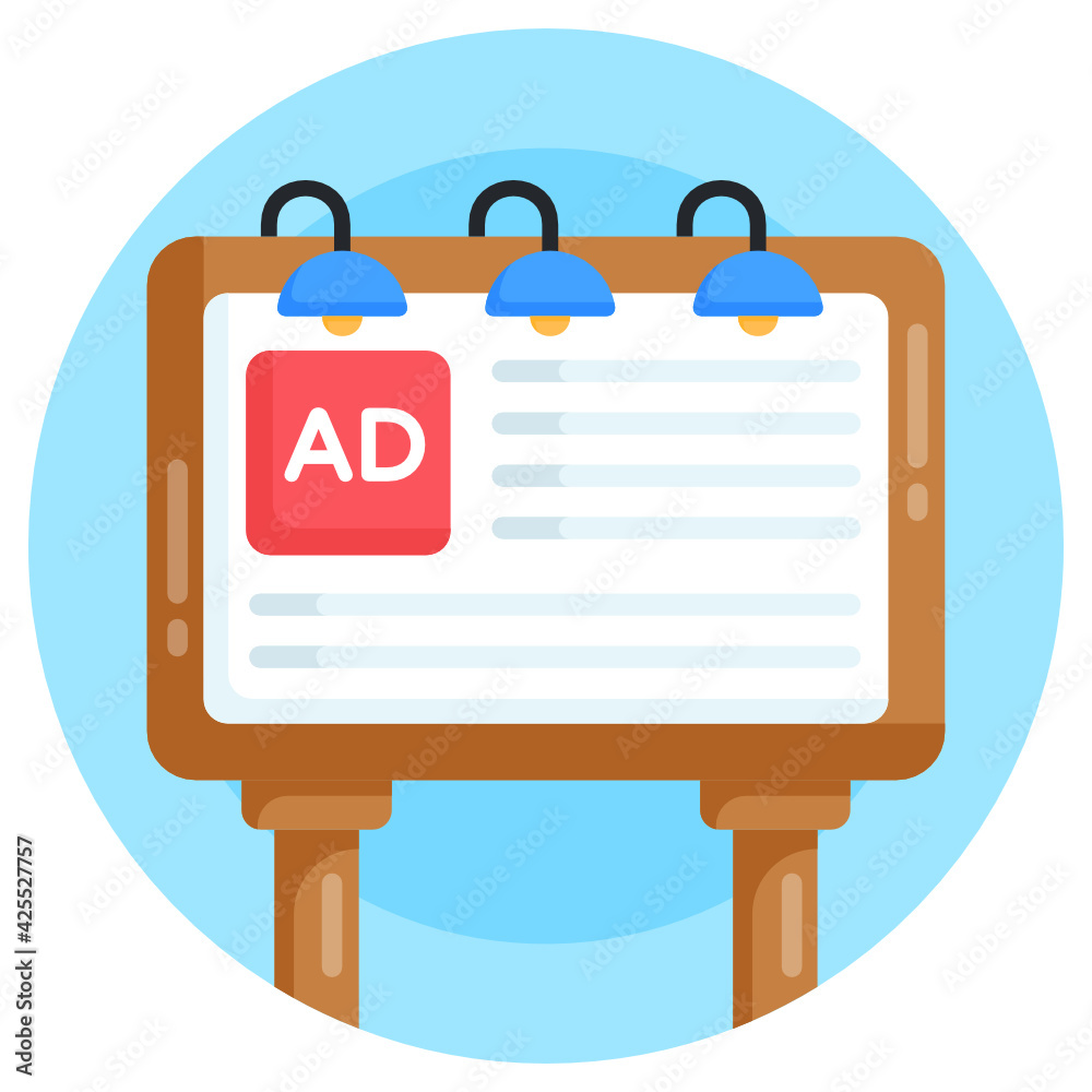 Editable icon of advertisement billboard, flat round design
Editable icon of advertisement billboard, flat round design