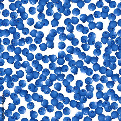 Seamless pattern with blueberry on white background. Natural fresh ripe tasty blueberries. Vector illustration for background, packaging, textile, fabric and various other designs
