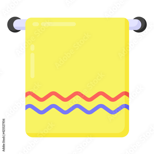 
Towel on rack, icon of towel hanger in flat style 

