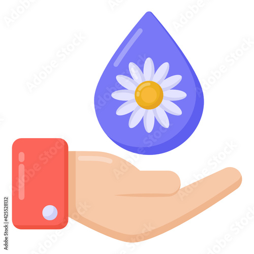 
Liquid drop with flower on hand showing concept of spa care icon

