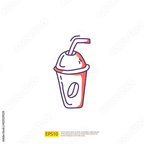 iced coffee to go cup for cafe concept vector illustration. hand drawing doodle gradient fill line icon sign symbol