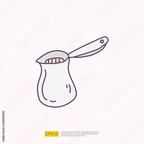 turkish coffee pot for cafe concept vector illustration. hand drawing doodle fill color icon sign symbol