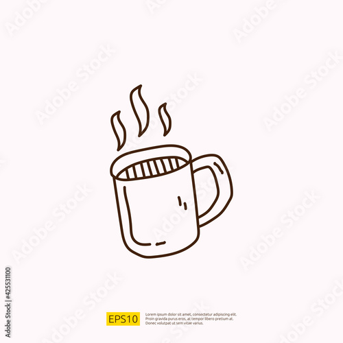 hot coffee cup for cafe concept vector illustration. hand drawing doodle linear icon sign symbol