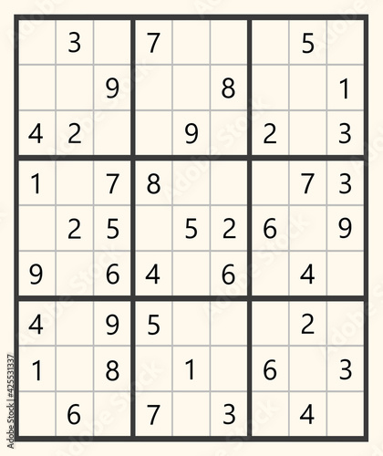 Classic Sudoku. Grids with numbers on white background, illustration