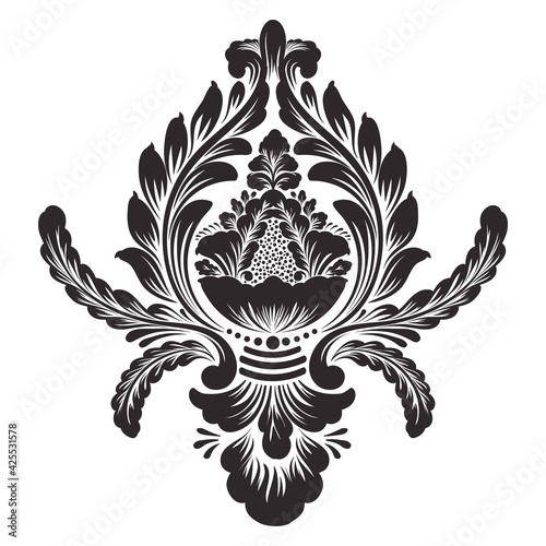 Damask central element isolated. Vector damask illustration.
