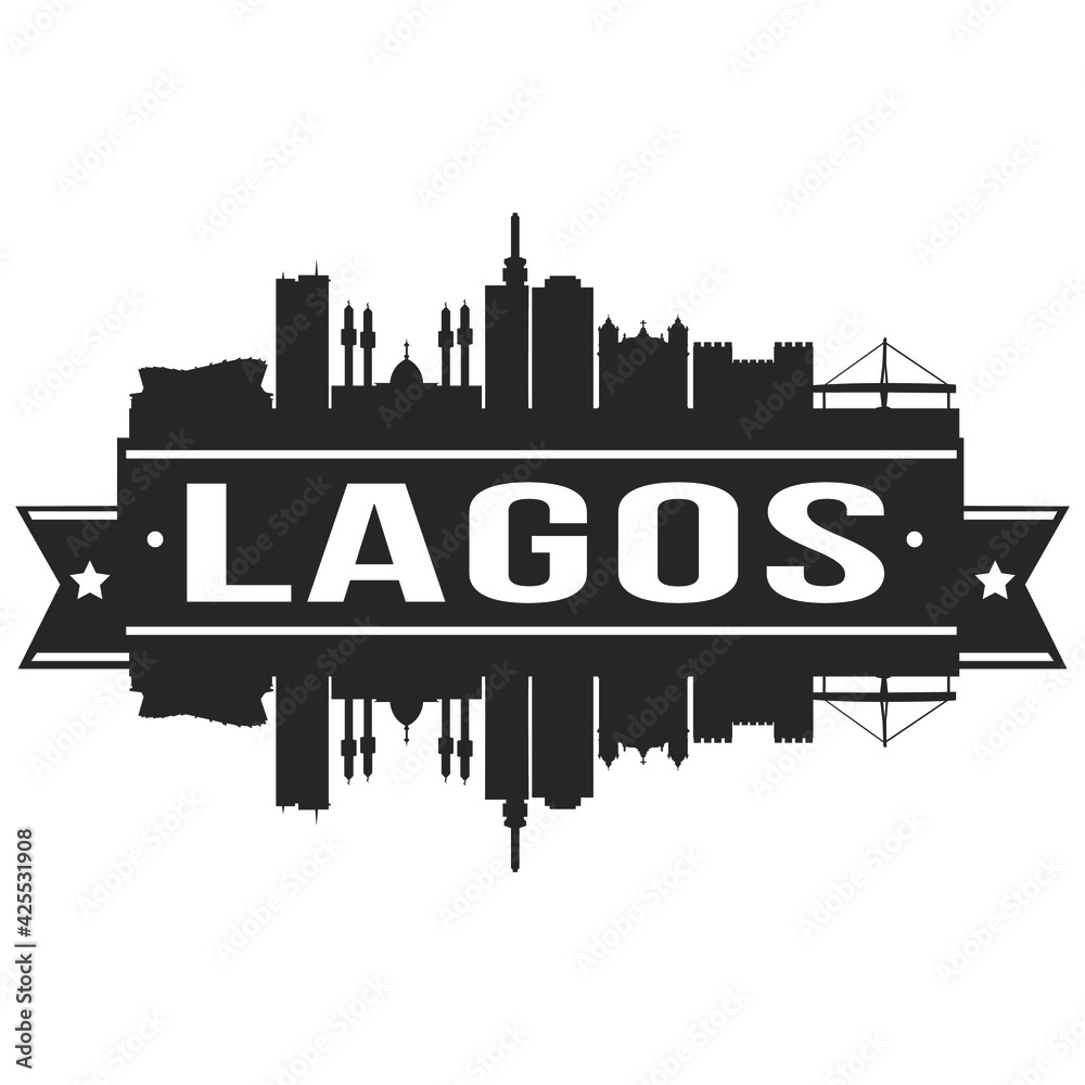 Lagos Nigeria Skyline Banner Vector Design Silhouette Art Illustration Stencil.