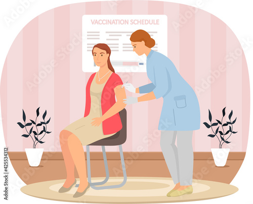 Doctor is making injection to patient at home. Nurse works with syringe and gives injection