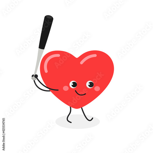 Funny cartoon heart character baseball player batter