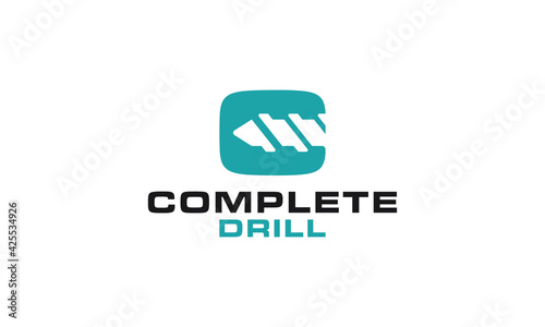Letter C with Drill in negative space logo vector icon illustration
