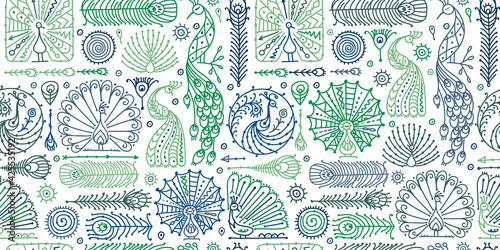Peacock collection, ethnic style, seamless pattern for your design