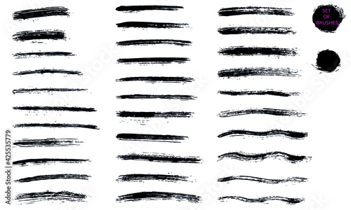 A hand-drawn collection of brush strokes. A set of graphic vector illustrations for decor and template, isolated on a white background. 