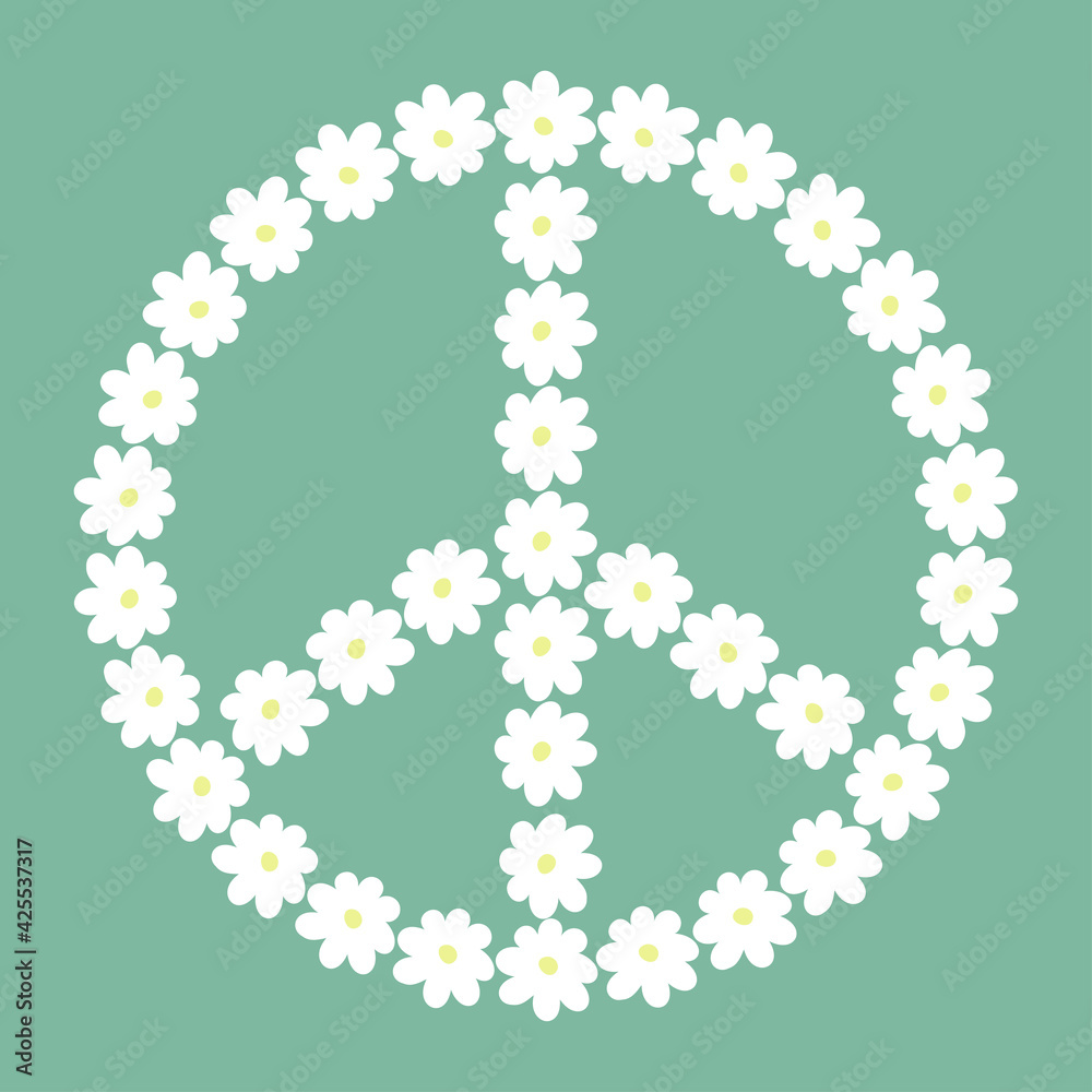 Peace Sign. Daisies in the shape of a symbol of peace. Peace symbol with flowers. Vector illustration.
