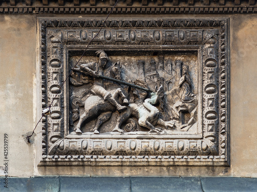 Fragment of the exterior of Chapel of Boim in Lviv, Ukraine. Decoration of facade of Chapel of Boim. It's a part of Lviv's Old Town, a UNESCO World Heritage Site. photo