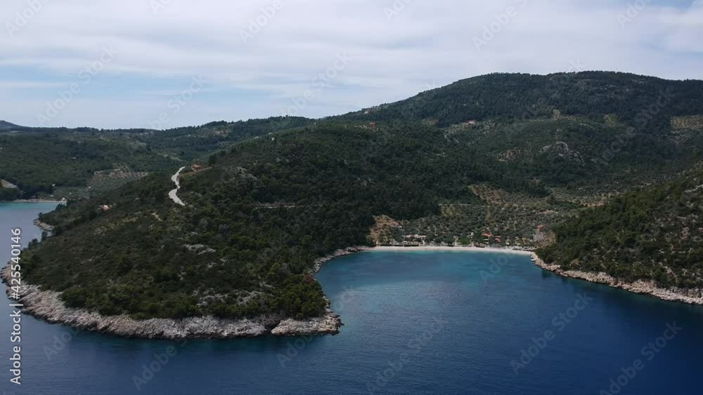 Aerial view over the rocky beach Leftos Gialos in Alonissos island, Sporades, Greece