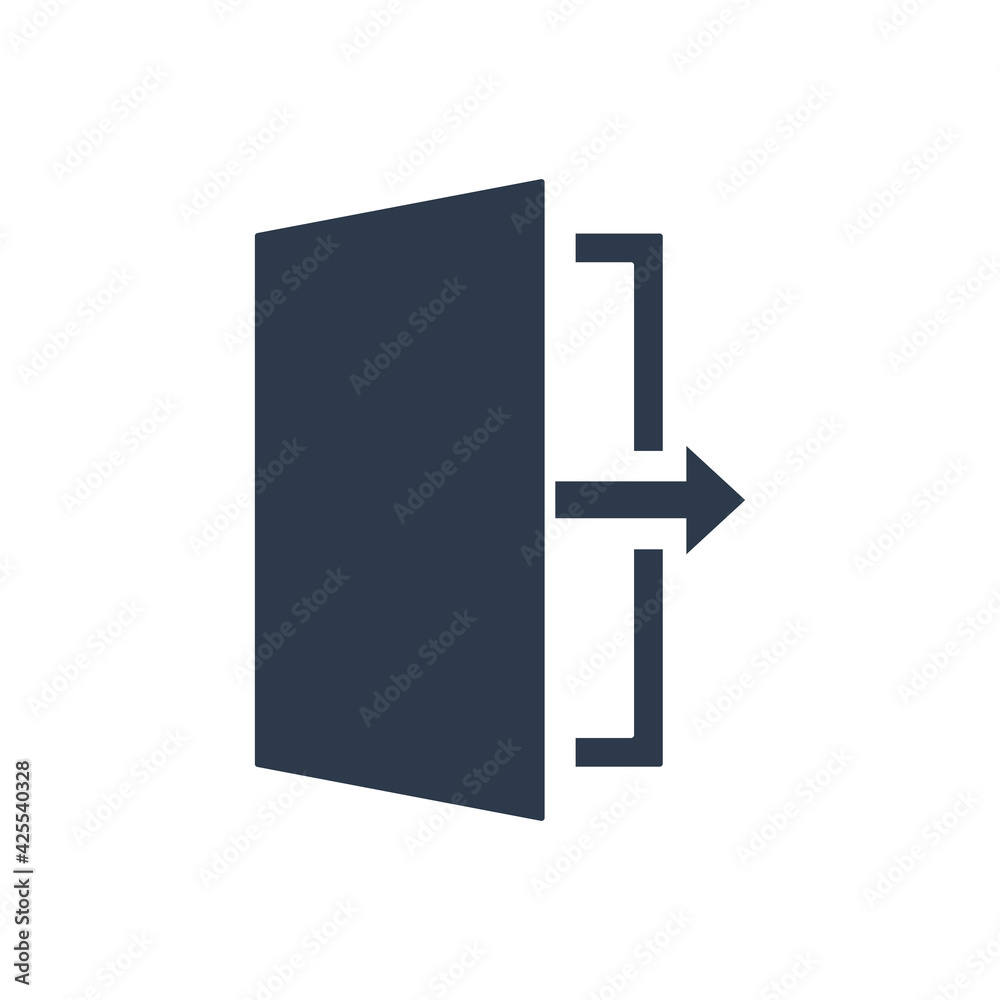 Door icon. Open entrance door sign. Enter with arrow symbol. Vector isolated on white Door icon. Open entrance door sign. Enter with arrow symbol. Vector isolated on white
