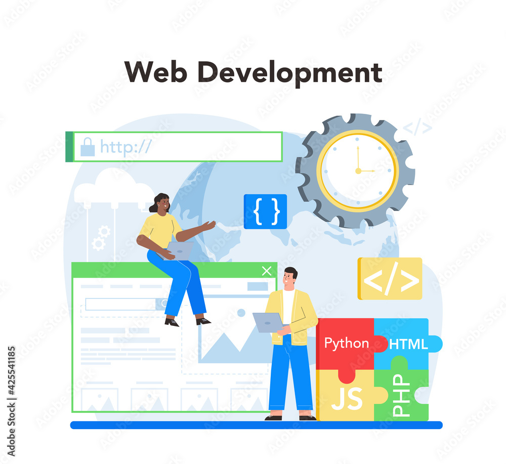 Web development concept. Website optimization and web page interface Web development concept. Website optimization and web page interface