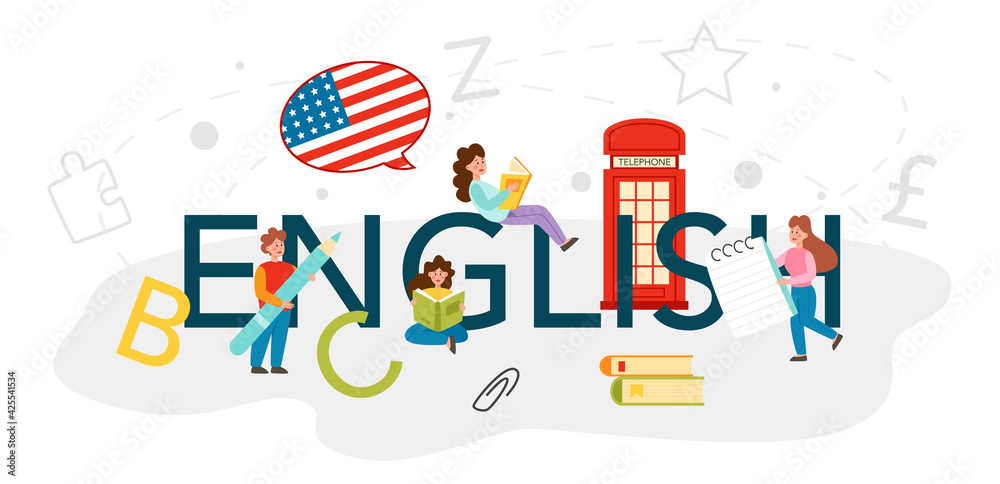 English typographic header. Study foreign languages in school