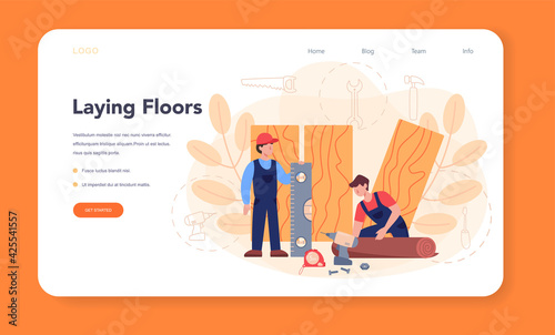 Flooring installer web banner or landing page. Professional parquet laying