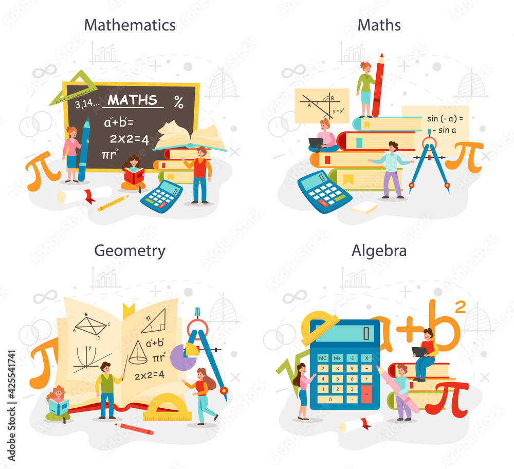 Math school subject set. Learning mathematics, geometry and algebra - obrazy, fototapety, plakaty 