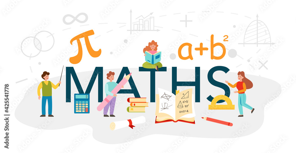 Maths typographic header. Learning mathematics, geometry and algebra.