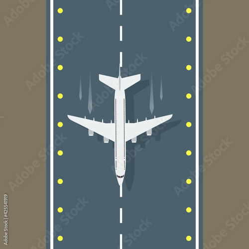 Airstrip with airplane aerial top view for your design. Vector illustration.